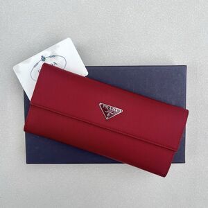Prada Red Nylon Triangle Logo Long Wallet Complete Set